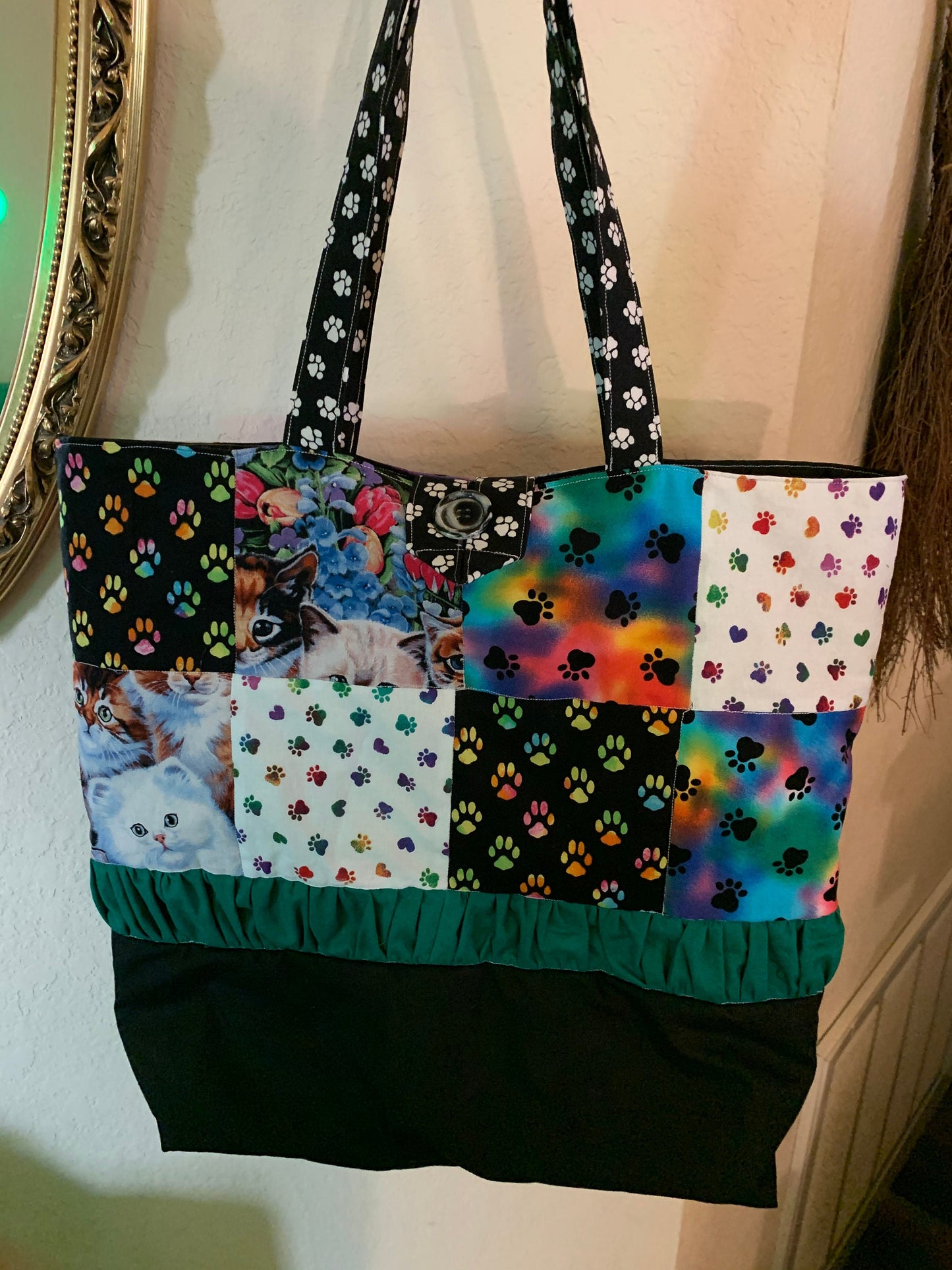 Animal print patchwork tote bag